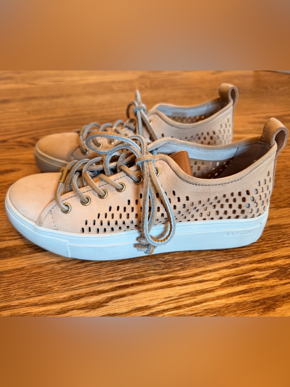 Blackstone P87 Leather Perforated Taupe Sneakers